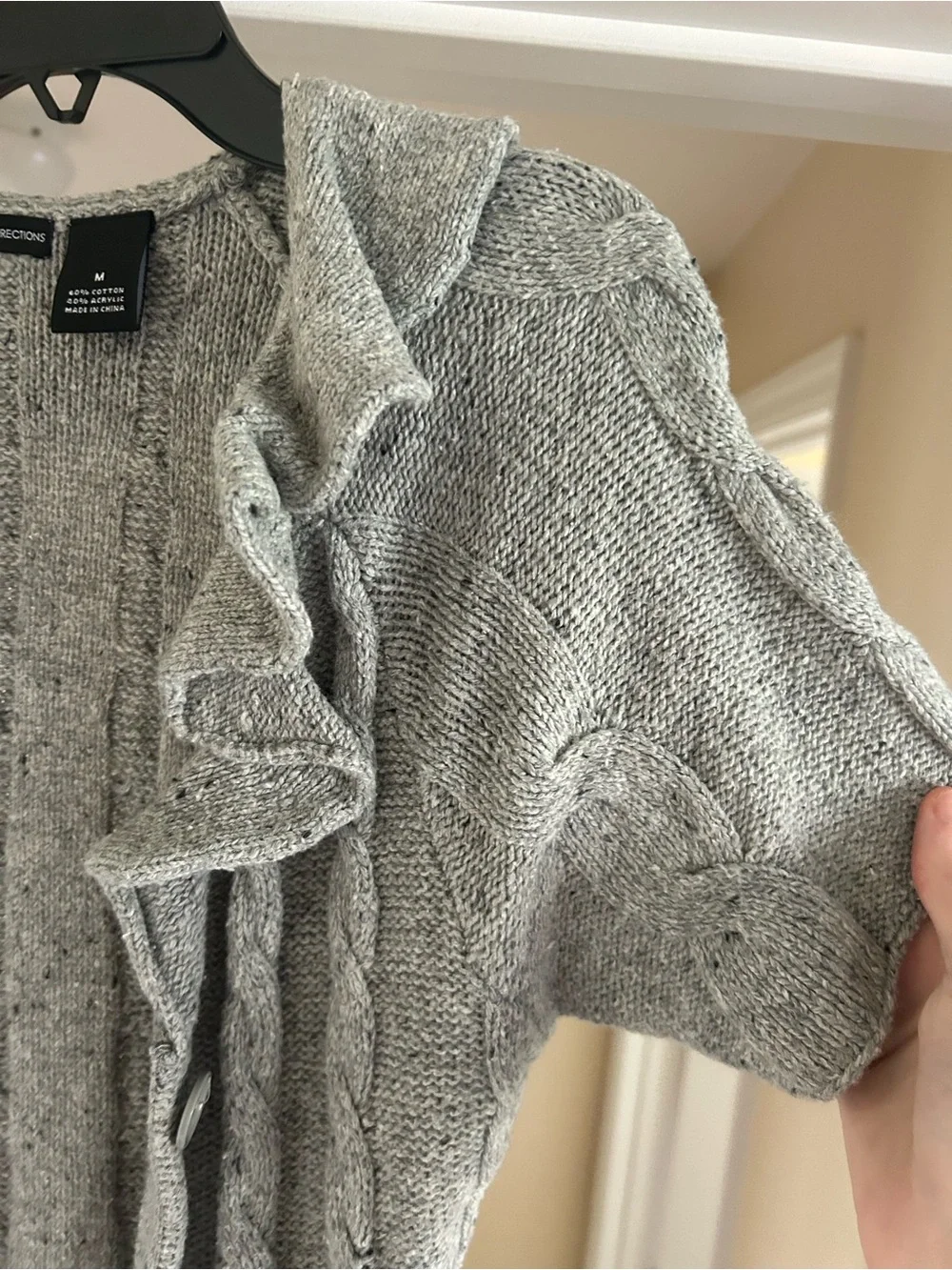 new directions Cable-Knit Gray Button Down Size Medium Short-Sleeve Cardigan